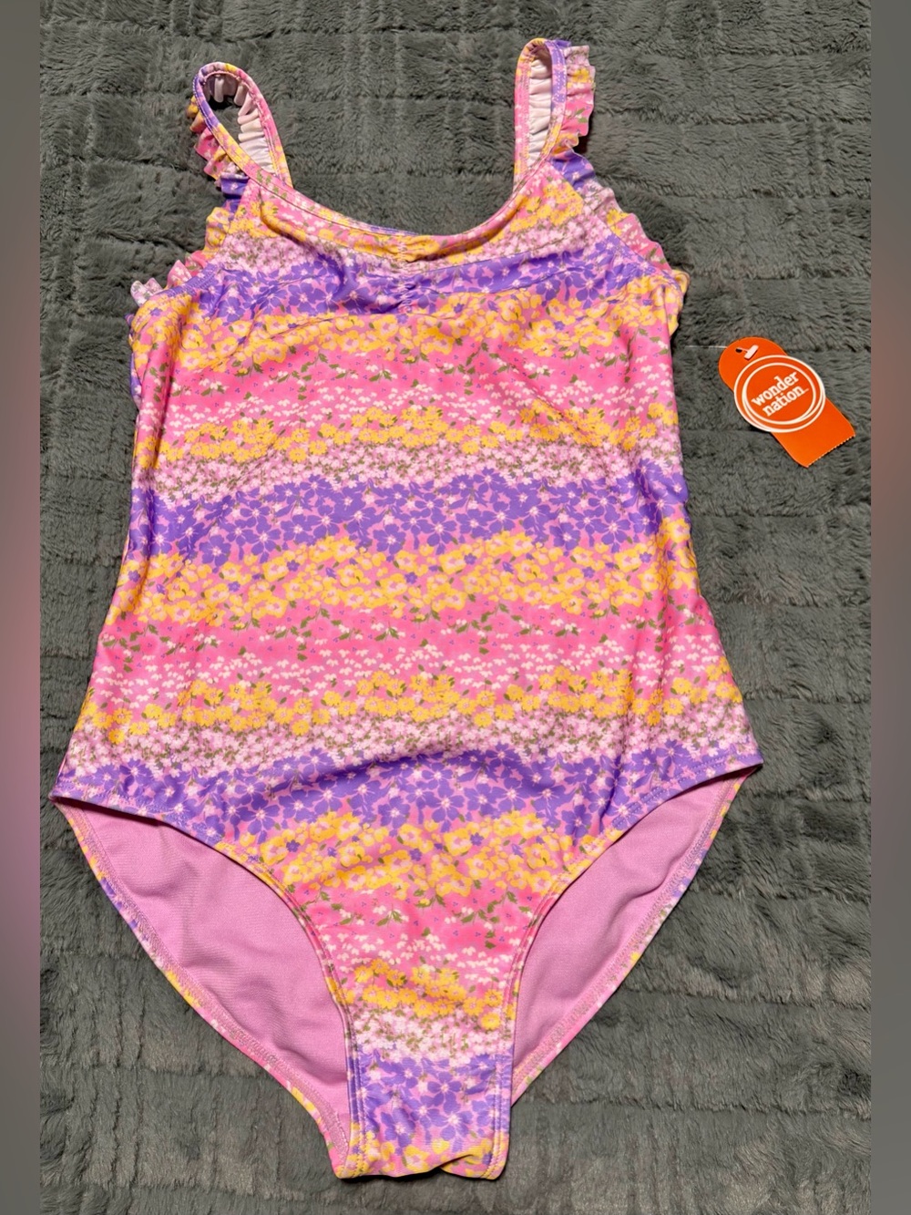 Wonder Nation Girls Pink Orchid One-Piece Swimsuit Ruffle Straps NWT - L(10-12)